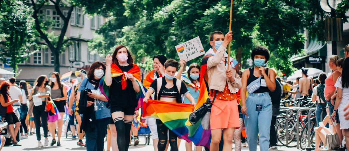 Protestors from the LGTBQ+ community Christopher Street Day 2021 (CSD) in Stuttgart, Germany